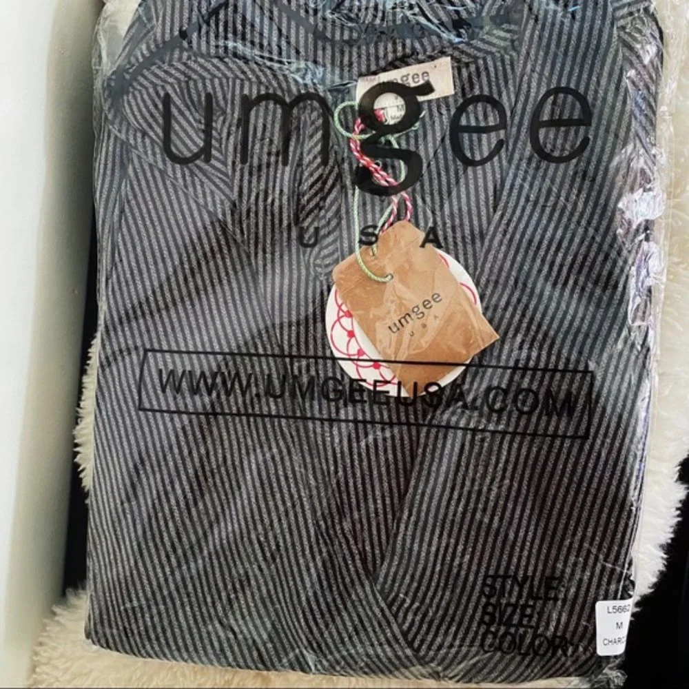 Umgee | Carmen Pinstripe Jumpsuit Paperbag Wide Sleeve Charcoal Black New Medium - Picture 14 of 15